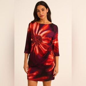 RN Studio Ronni Nicole Career Midi Dress Bold Floral Print 3/4 Sleeve LP